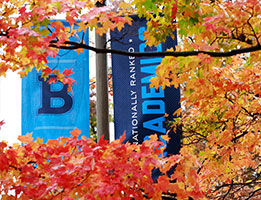 Photo of a Butler banner with fall leaves. Links to Gifts by Estate Note
